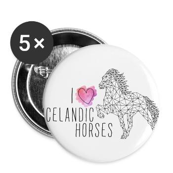 Islandpferd "I Love" - Buttons klein 25 mm (5er Pack) - Weiß - Vorne