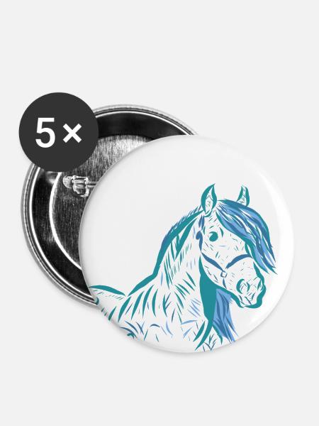 Pferd - Buttons klein 25 mm (5er Pack) - Weiß