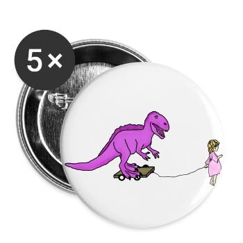 Dinosaur and little girl - Buttons small 1''/25 mm (5-pack) - white - Front