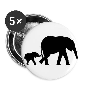 Elefant und Elefantenbaby - Buttons klein 25 mm (5er Pack) - Weiß - Vorne