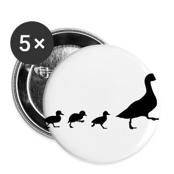 Enten, Ente mit 3 Küken (super günstig!) - Buttons klein 25 mm (5er Pack) - Weiß - Vorne