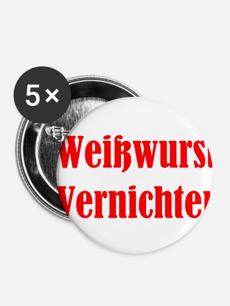 Weisswurst Vernichter - rot - Buttons klein 25 mm (5er Pack) - Weiß