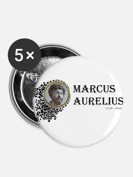 Marcus Aurelius gerahmt (schwarzer Text) - Buttons klein 25 mm (5er Pack) - Weiß