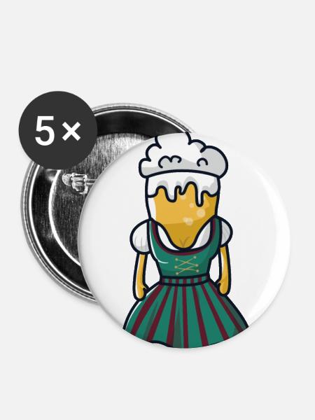 Bier Dirndl Bierzelt - Buttons klein 25 mm (5er Pack) - Weiß