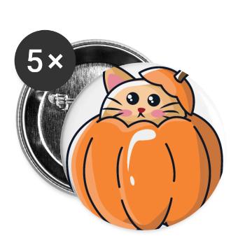 Katze im Kürbis für Halloween - Buttons klein 25 mm (5er Pack) - Weiß - Vorne
