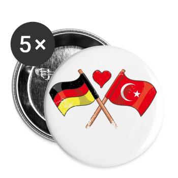 J'aime la Turquie drapeau de l'Allemagne drapeau coeur - Lot de 5 petits badges (25 mm) - blanc - Devant