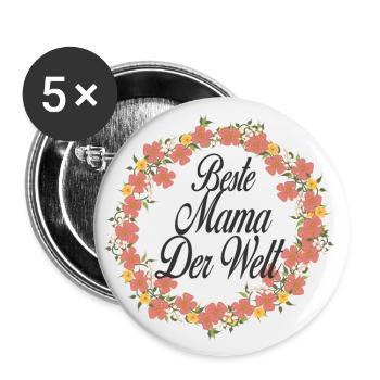 Beste Mama Der Welt Blumenkranz - Buttons klein 25 mm (5er Pack) - Weiß - Vorne