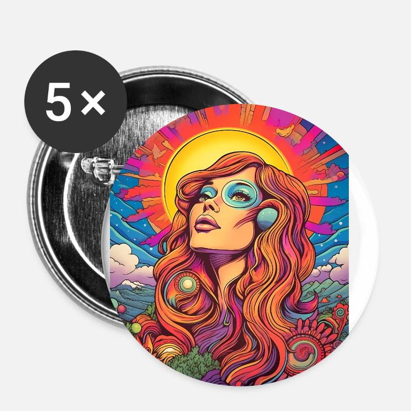 Lebendige Retro-Vibes - Buttons klein 25 mm (5er Pack) - Weiß
