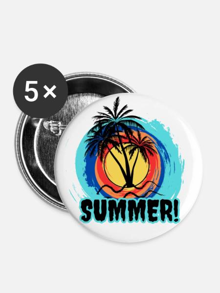 Sommermotiv mit Palmen - Buttons klein 25 mm (5er Pack) - Weiß