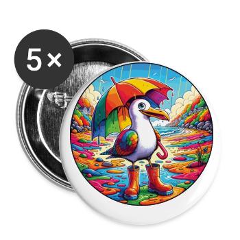 Rainbow seagull with parasol and rubber boots - Buttons small 1''/25 mm (5-pack) - white - Front