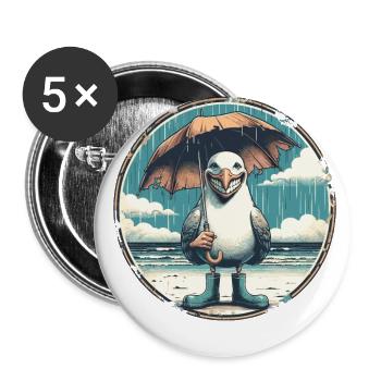 Laughing seagull with rubber boots and umbrella - Buttons small 1''/25 mm (5-pack) - white - Front