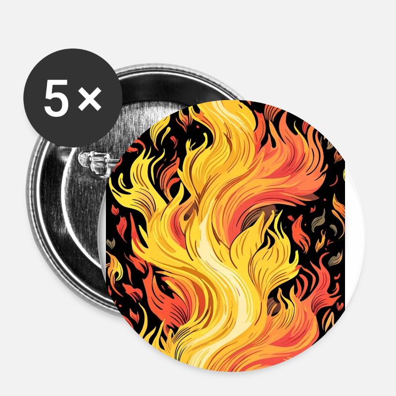 Feu et flammes - Lot de 5 petits badges (25 mm) - blanc
