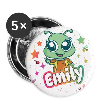 EMILY - Beautiful girl name with cute alien - Buttons small 1''/25 mm (5-pack) - white - Front
