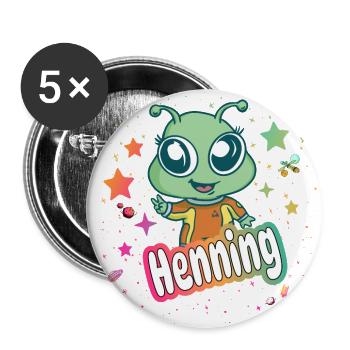 HENNING - Beautiful boy name with cute alien - Buttons small 1''/25 mm (5-pack) - white - Front