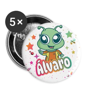ÁLVARO - Beautiful boy name with cute alien - Buttons small 1''/25 mm (5-pack) - white - Front
