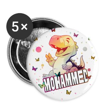 MOHAMMED - Beautiful boy name with cute DINO T-REX - Buttons small 1''/25 mm (5-pack) - white - Front