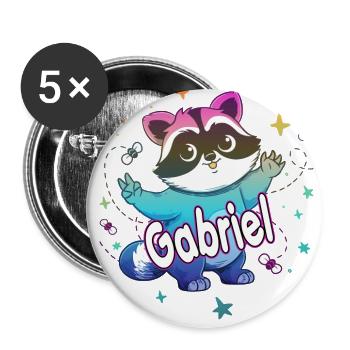 GABRIEL - Beautiful boy name with cute raccoon - Buttons small 1''/25 mm (5-pack) - white - Front