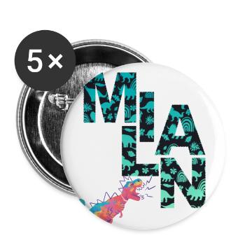 MILAN - Beautiful boy name with dinosaur - Buttons small 1''/25 mm (5-pack) - white - Front