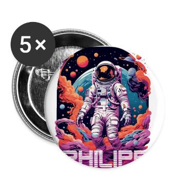 PHILIPP - Schöner Jungen Name mit coolem Astronaut - Buttons klein 25 mm (5er Pack) - Weiß - Vorne