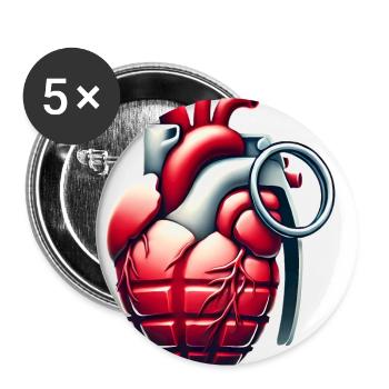 Explosive Heart Grenade Design - Buttons small 1''/25 mm (5-pack) - white - Front