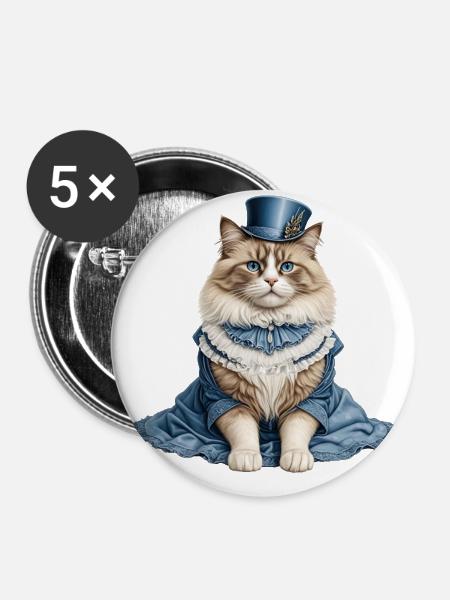 Schöne Katzendame - Buttons klein 25 mm (5er Pack) - Weiß