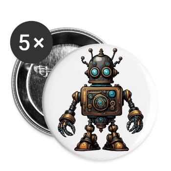 Steampunk robot - Buttons small 1''/25 mm (5-pack) - white - Front