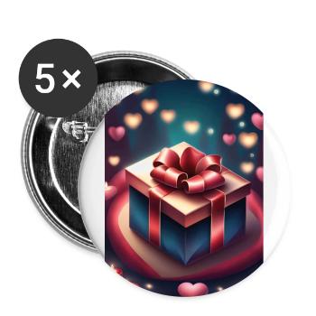 Ein Geschenk und viele Herzen - Buttons klein 25 mm (5er Pack) - Weiß - Vorne