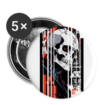 Ver.1 - Cyborg skull red black kanji - Buttons small 1''/25 mm (5-pack) - white - Front