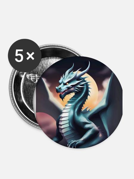 Grauer Drache - Buttons klein 25 mm (5er Pack) - Weiß