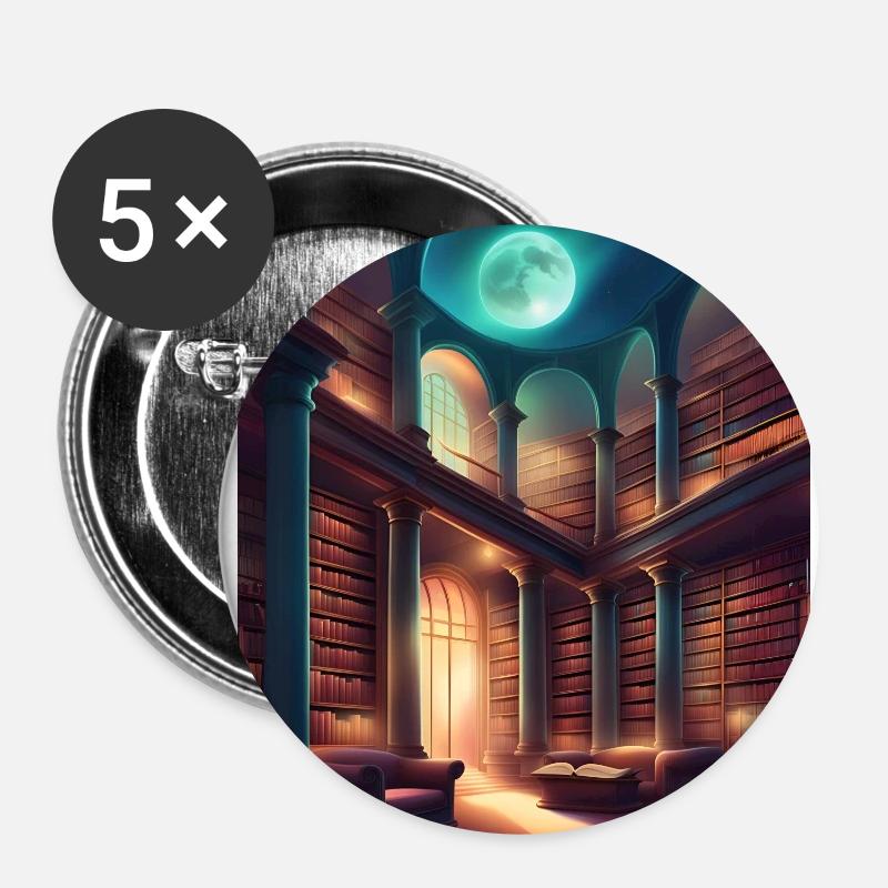 Fantasy-Bibliothek - Buttons klein 25 mm (5er Pack) - Weiß