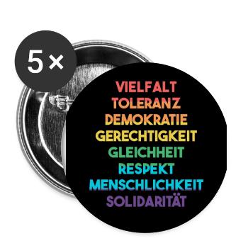 Demokratie - Vielfalt, Toleranz, Respekt - Buttons klein 25 mm (5er Pack) - Weiß - Vorne