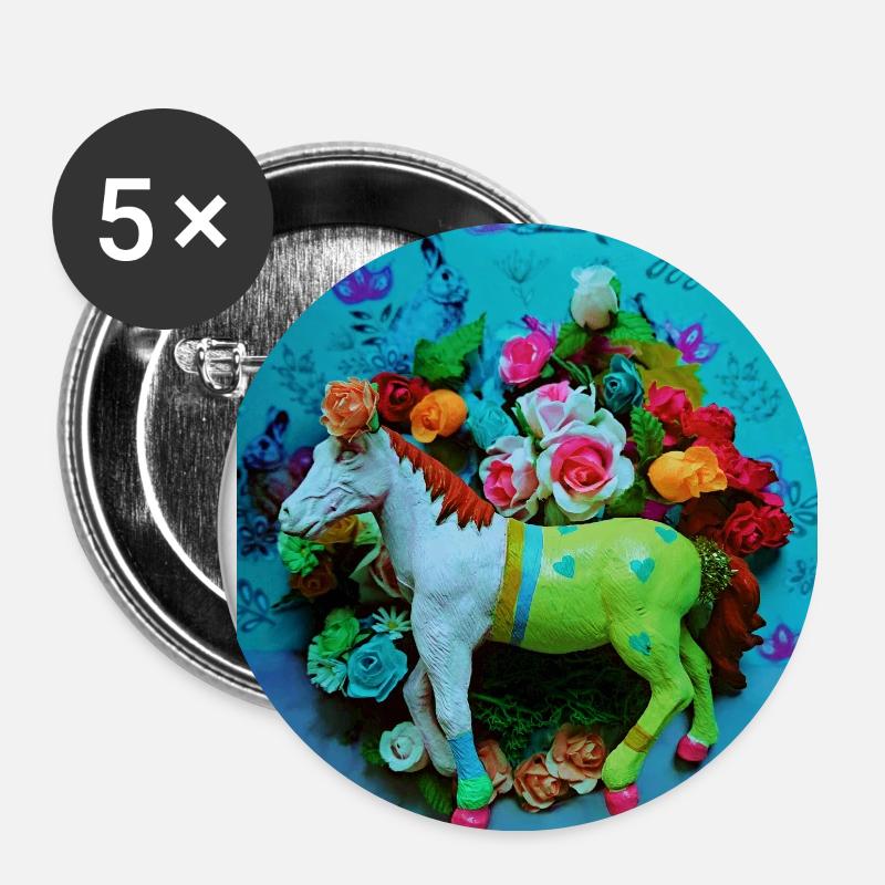 Cheval de carnaval - Lot de 5 petits badges (25 mm) - blanc