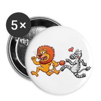 Mad zebra in love runs after a frightened lion - Buttons small 1''/25 mm (5-pack) - white - Front
