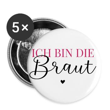 Braut / Bride JGA Junggesellinnenabschied - Buttons klein 25 mm (5er Pack) - Weiß - Vorne
