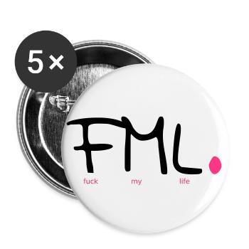 Fuck My Life FML dit design comme vecteur - Lot de 5 petits badges (25 mm) - blanc - Devant