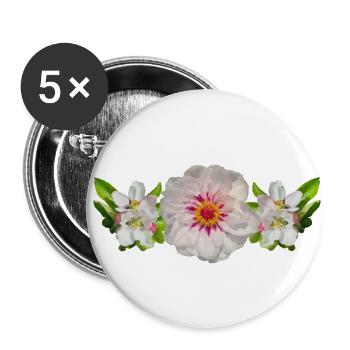 3 Blossoms Flowers Paeonie Rose Flower Band - Buttons small 1''/25 mm (5-pack) - white - Front