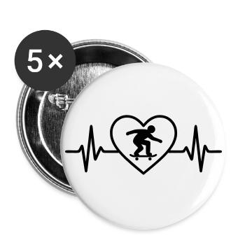 Skateboard Sport Skater Herz - Buttons klein 25 mm (5er Pack) - Weiß - Vorne