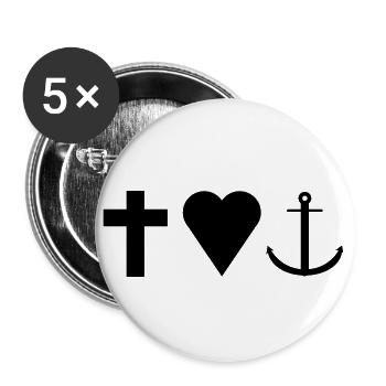 Faith love hope - cross heart anchor - Buttons small 1''/25 mm (5-pack) - white - Front