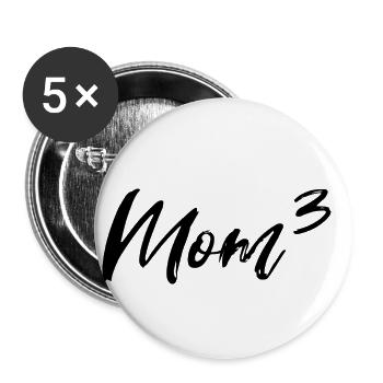 Mom Hoch Drei - Buttons klein 25 mm (5er Pack) - Weiß - Vorne