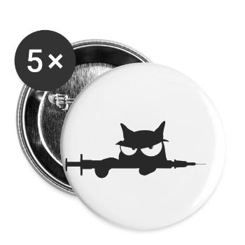 Chat agaçant avec seringue 1 - Lot de 5 petits badges (25 mm) - blanc - Devant