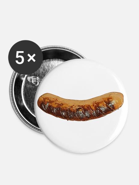 Bratwurst - Buttons klein 25 mm (5er Pack) - Weiß