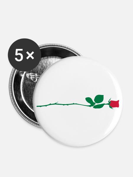 Rote Rose - Buttons klein 25 mm (5er Pack) - Weiß