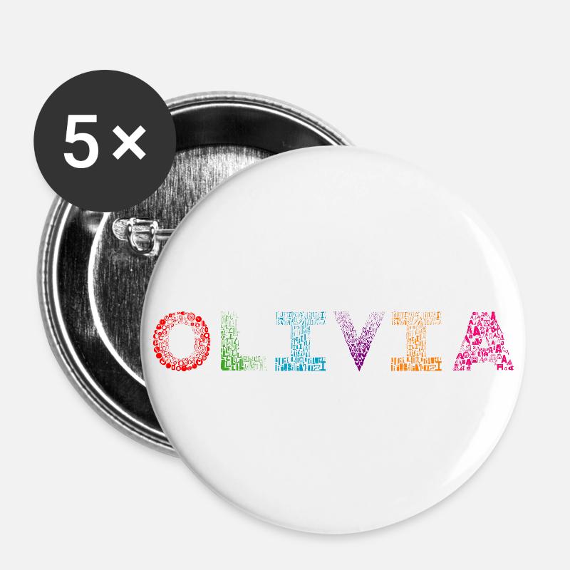 Olivia Briefname - Buttons klein 25 mm (5er Pack) - Weiß