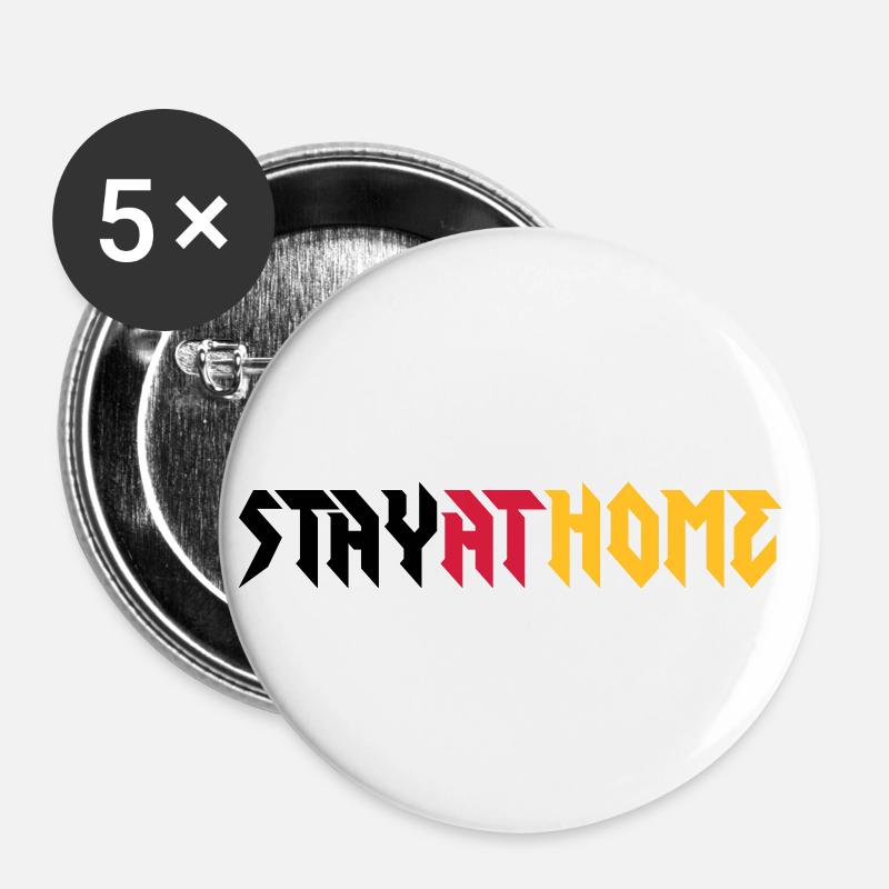 Restez à la maison! - Lot de 5 petits badges (25 mm) - blanc