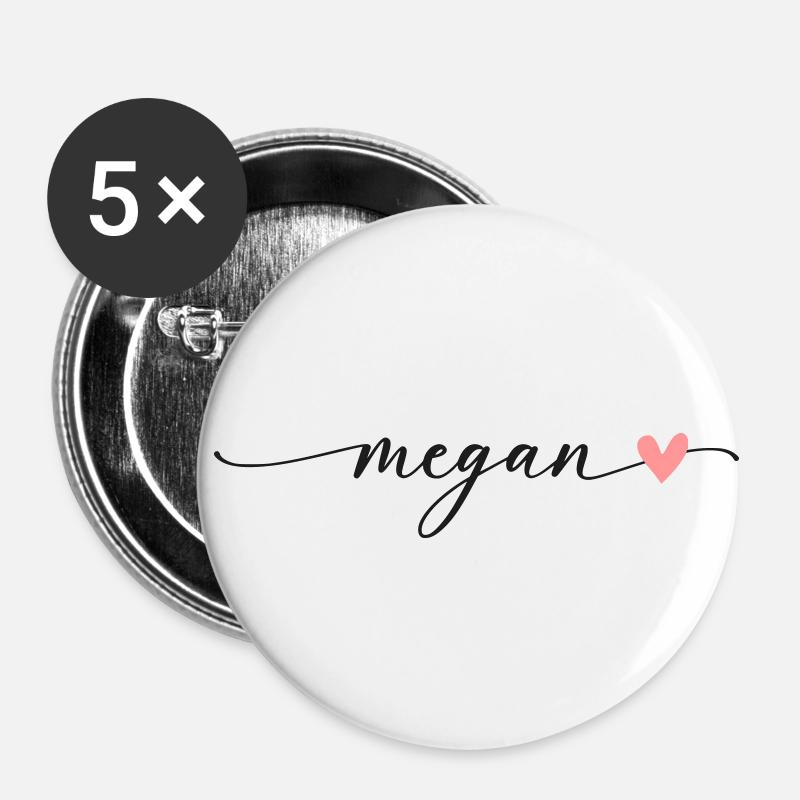 Megan Name Calligraphy Font - Buttons small 1''/25 mm (5-pack) - white