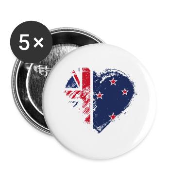 Grungy I Love New Zealand Heart Flag - Buttons small 1''/25 mm (5-pack) - white - Front