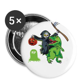 Sensenmann Reitet T Rex Halloween Reaper Geschenk - Buttons klein 25 mm (5er Pack) - Weiß - Vorne