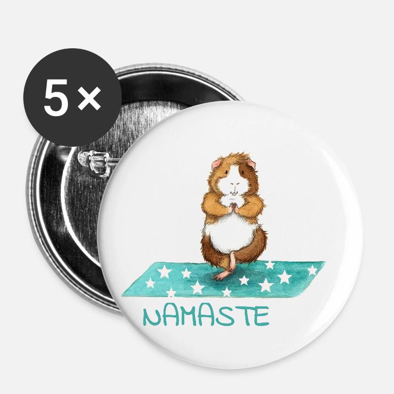 Guinea Pig Yoga Namaste - Buttons small 1''/25 mm (5-pack) - white