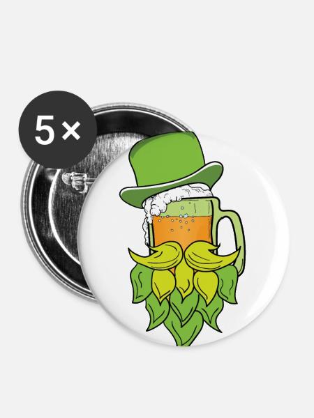 St Patricks beer beard - Buttons klein 25 mm (5er Pack) - Weiß