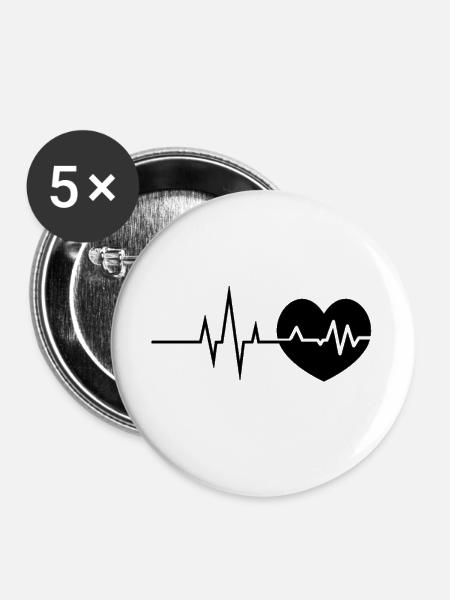 Herzschlag - Heartbeat - Buttons klein 25 mm (5er Pack) - Weiß
